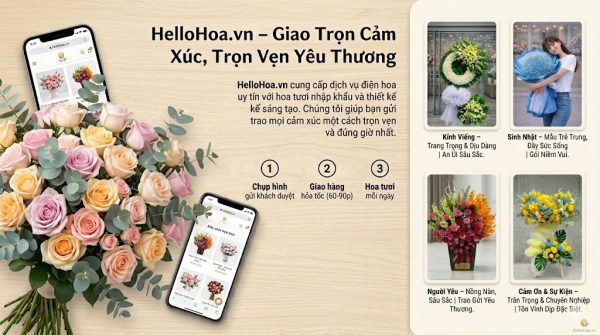 Điện hoa chuyên nghiệp, uy tín, đặt hoa tươi online giao nhanh, hoa mới, 0% rủi ro tại hellohoa.vn